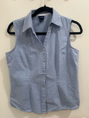 Basic Editions 100% Cotton Sleeveless Button-Down Shirt Women's M Light Blue